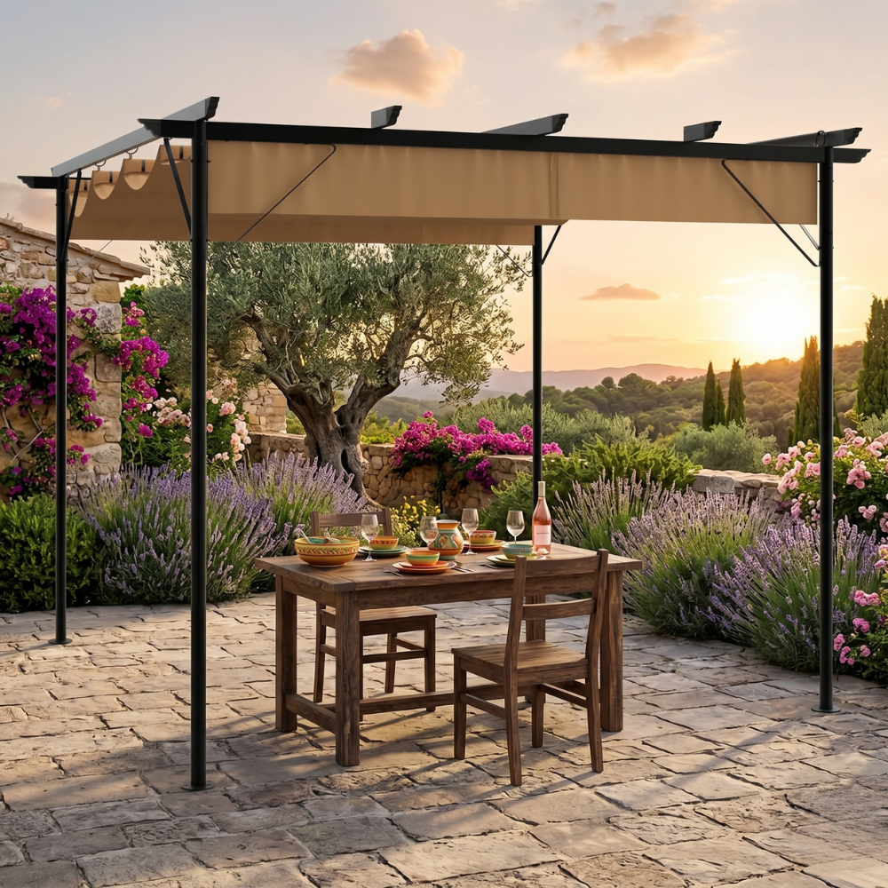 Pergola Acier 3x3 m Toit Rétractable 180 g/m² — Anti-UV & Pluie - photo 2