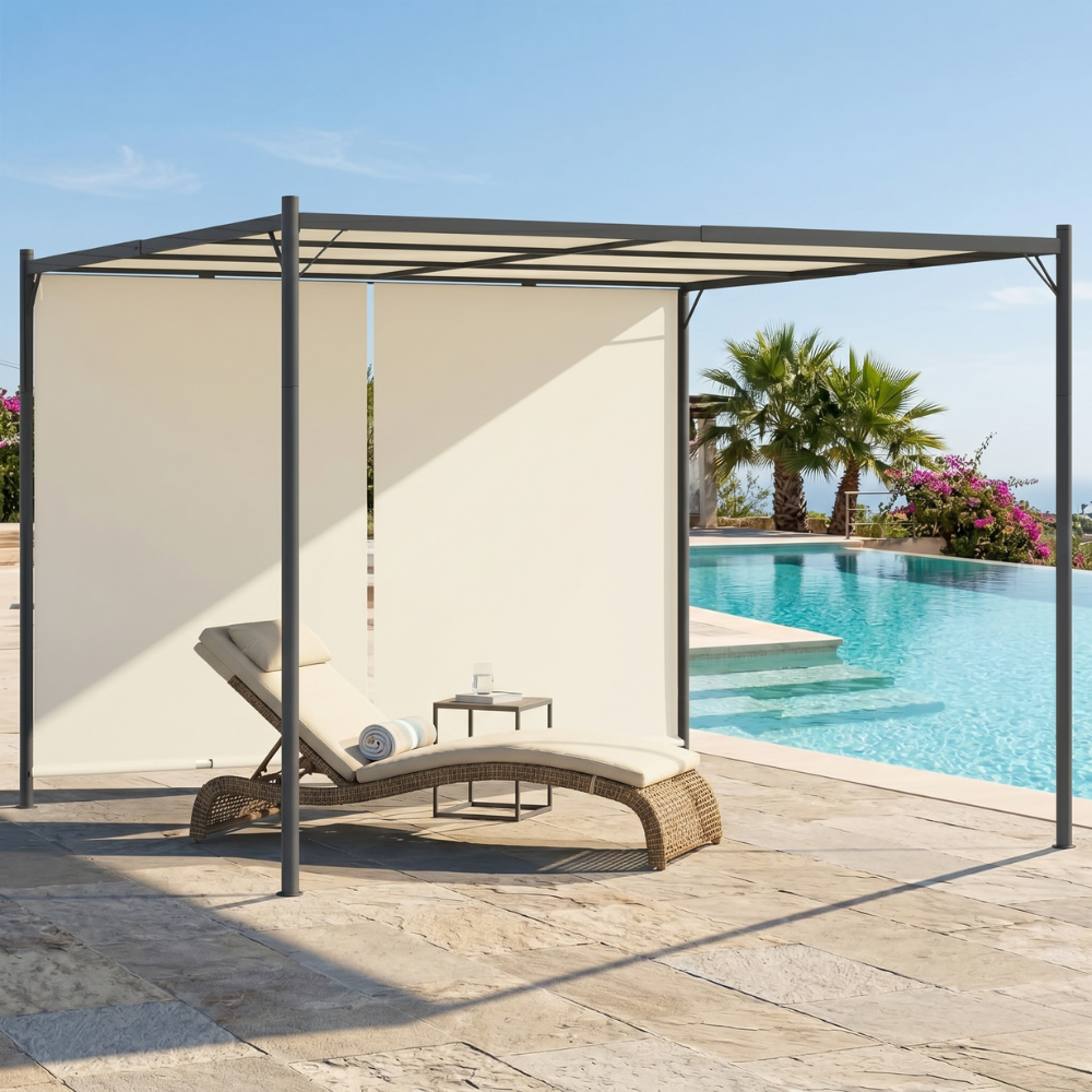Pergola de Jardin 3x3 m Toit Rétractable Anthracite — Auvent Coulissant - photo 2