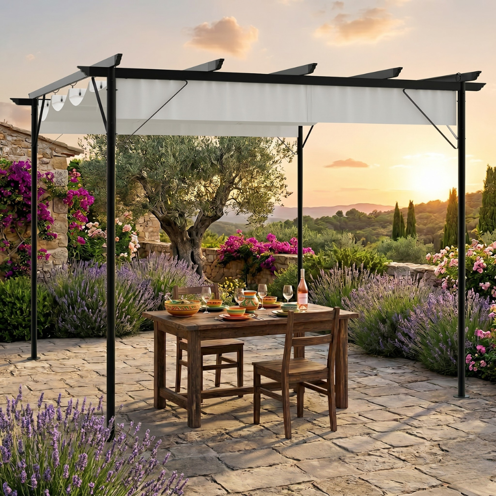 Pergola Acier 3x3 m Toit Rétractable 180 g/m² — Anti-UV & Pluie - photo 3