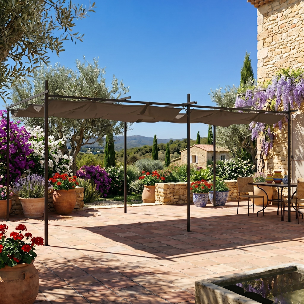 Pergola Aluminium Toit Rétractable 589 x 292 cm — Anti-UV Crème - photo 2