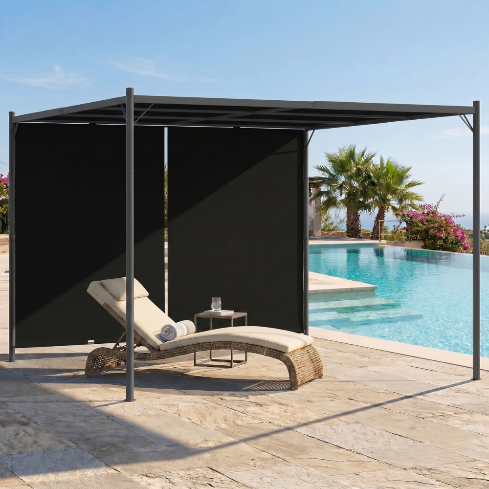Pergola de Jardin 3x3 m Toit Rétractable Anthracite — Auvent Coulissant - photo 1