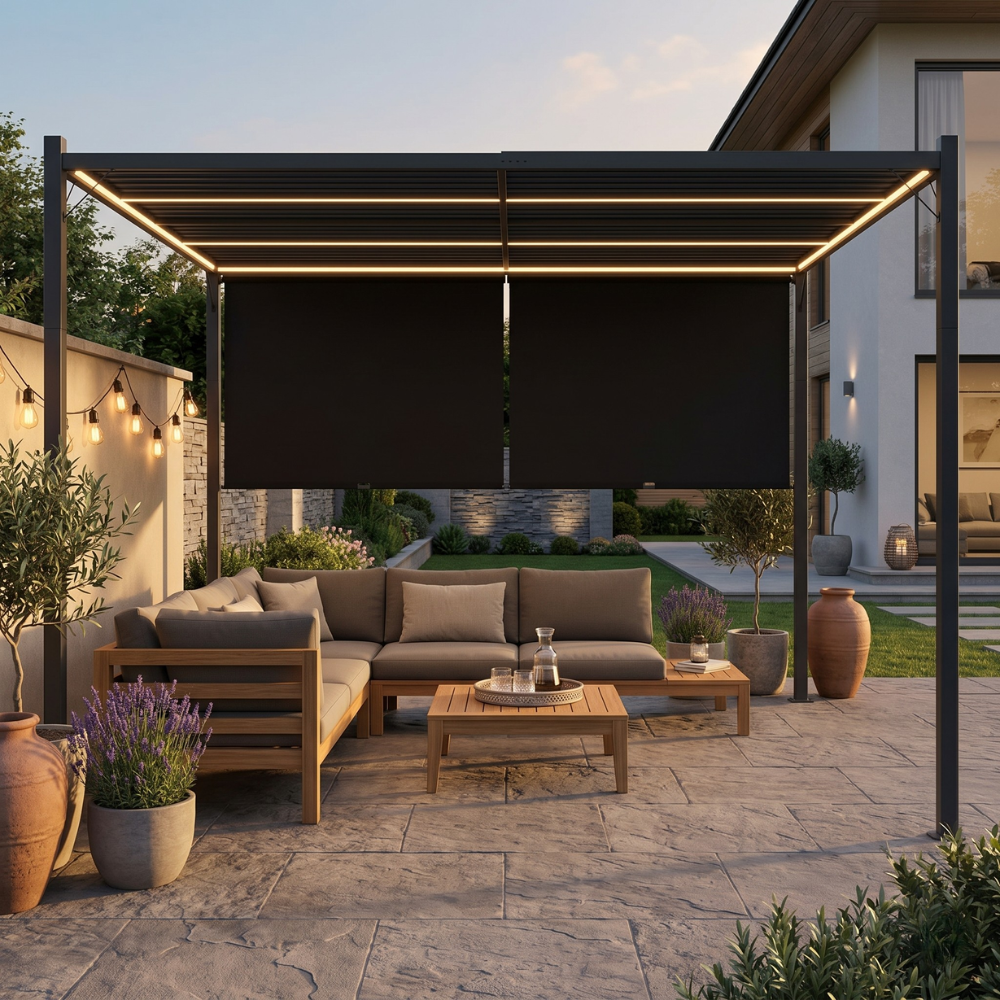 Pergola de Jardin 3x3 m Toit Rétractable Anthracite — Auvent Coulissant - photo 4