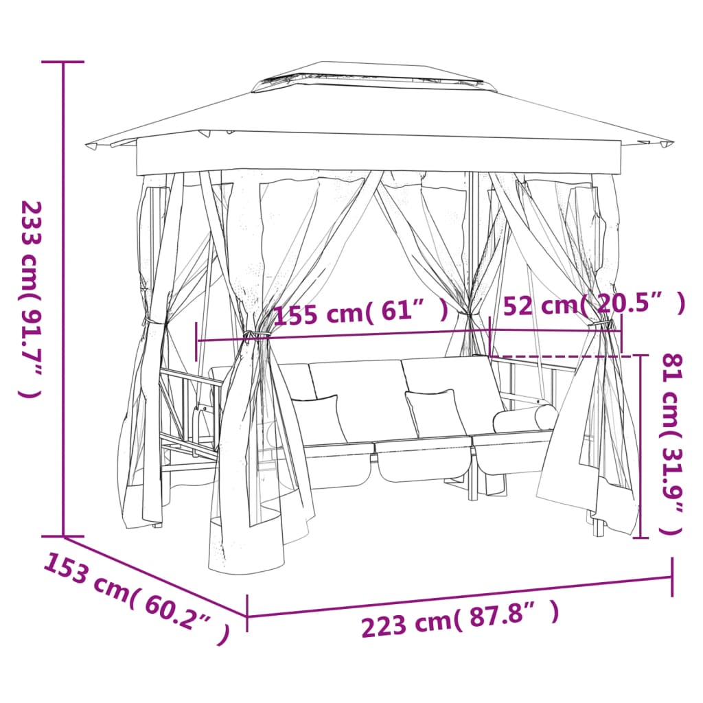 Balancelle de Jardin Convertible Acier — Banc & Lit avec Pergola - photo 8