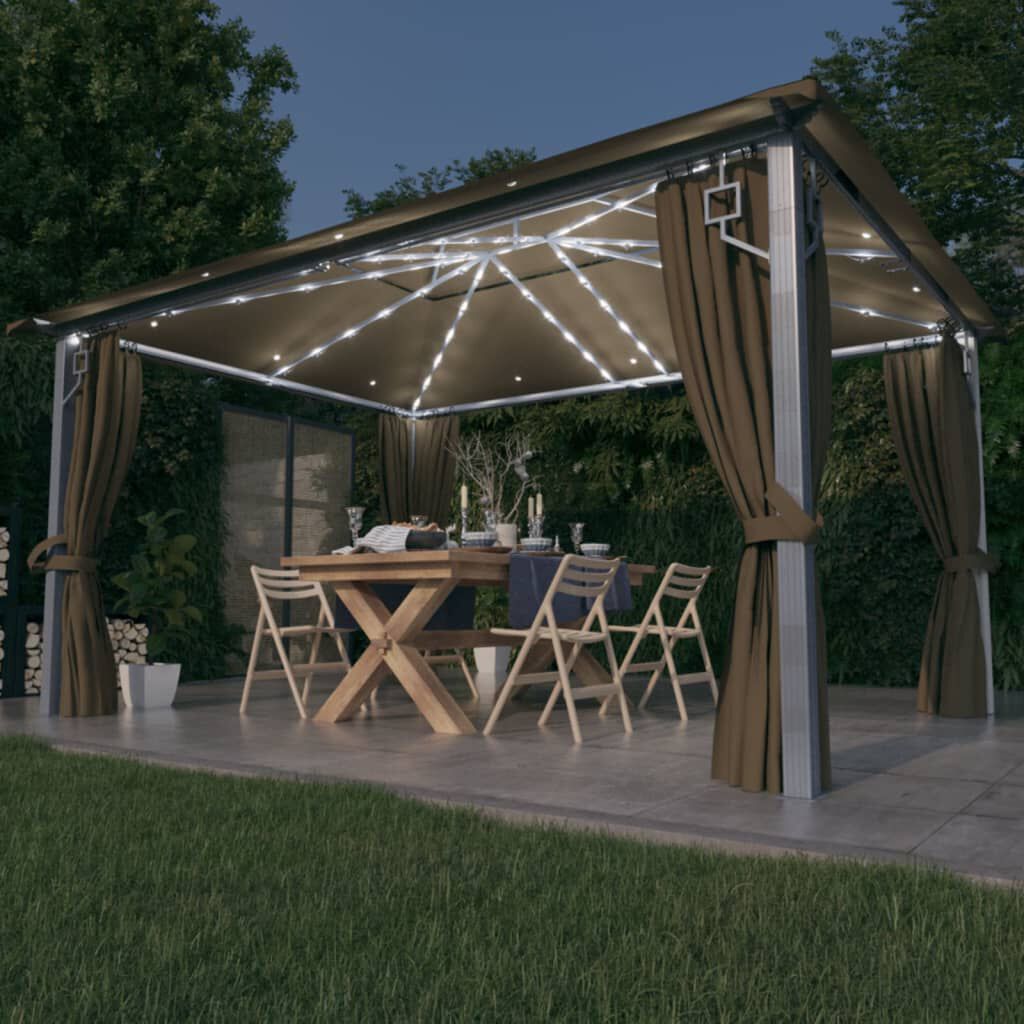 Tonnelle LED Solaire Aluminium 4x3 m — vue principale avec guirlandes