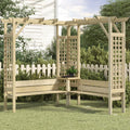 Pergola d'angle bois de pin impregne avec banc