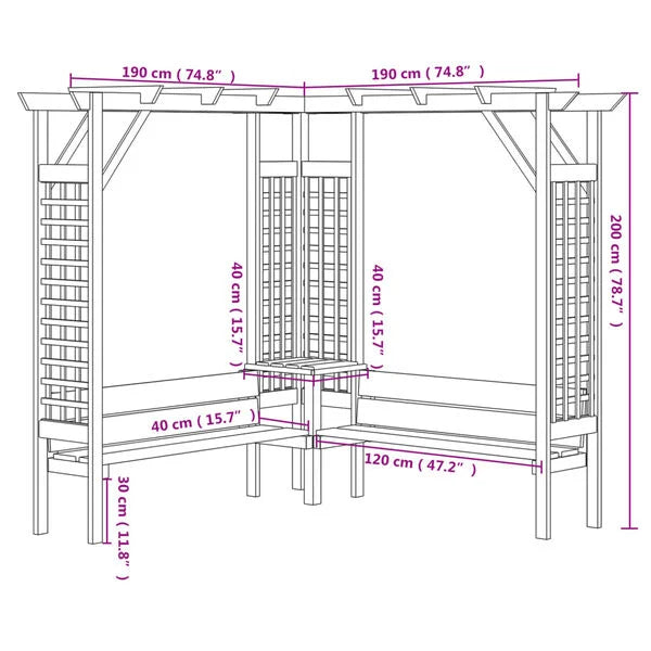 Pergola d'Angle en Bois avec Banc Intégré — Pin Traité 190 cm - photo 3